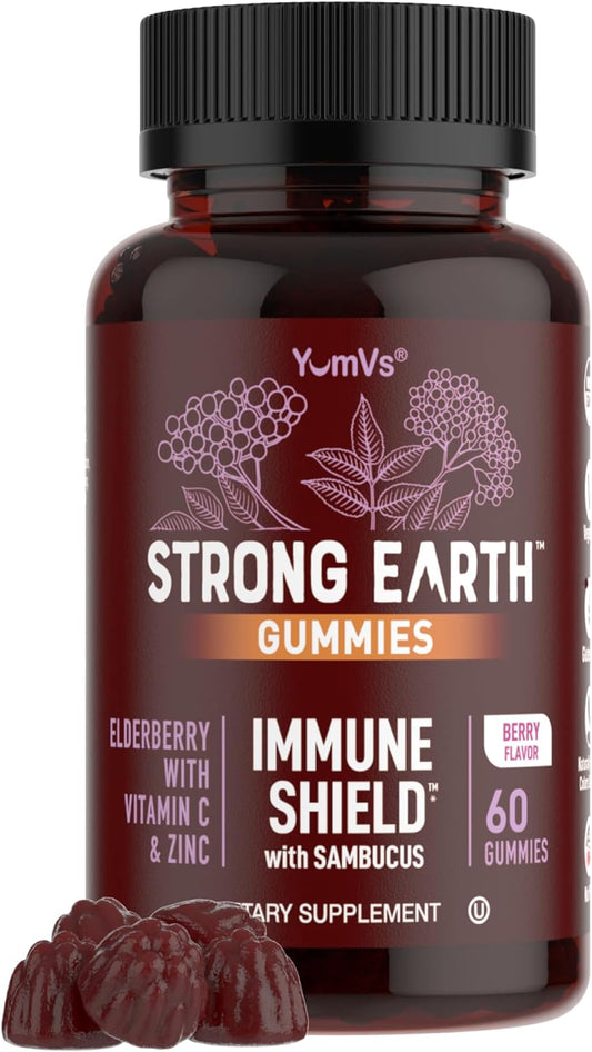 YUM-V'S Immune Shield Gummies for Adults with Elderberry, Vitamin C, and Zinc - Berry Flavored Support (60 Count)