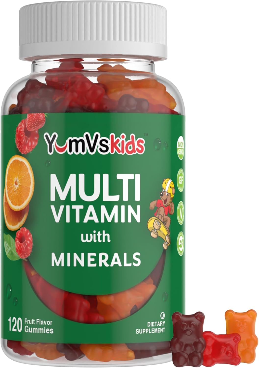 YUM-V'S Kids Multivitamin Gummies - Fruit Flavored Chewable Children's Vitamins with 12 Minerals - Kosher, Halal, Gluten Free - 120 Count - BoostGo Australia