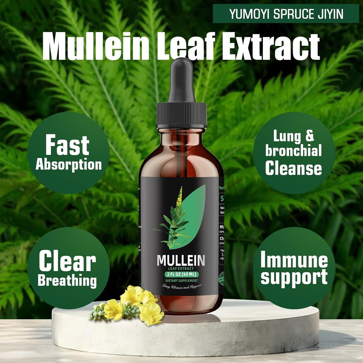 Yumoyi Chlorophyll & Mullein Lung Cleanse Drops - Respiratory Support for Healthy Breathing - Natural Tincture Supplement, Non-GMO, Vegetarian - 30 Day Supply