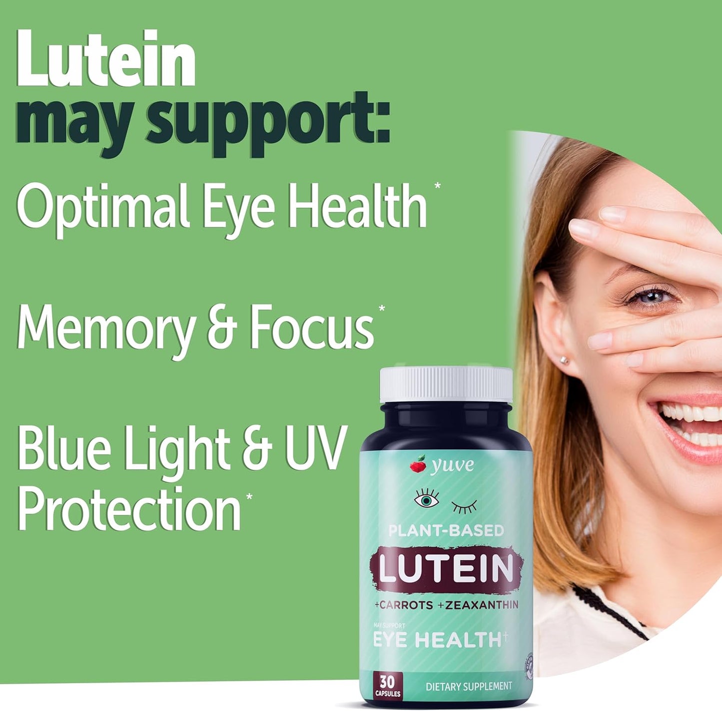 Yuve Lutein & Zeaxanthin Eye Health Supplement - Supports Dry Eyes, Fatigue & Vision Clarity - 30 Vegan Capsules