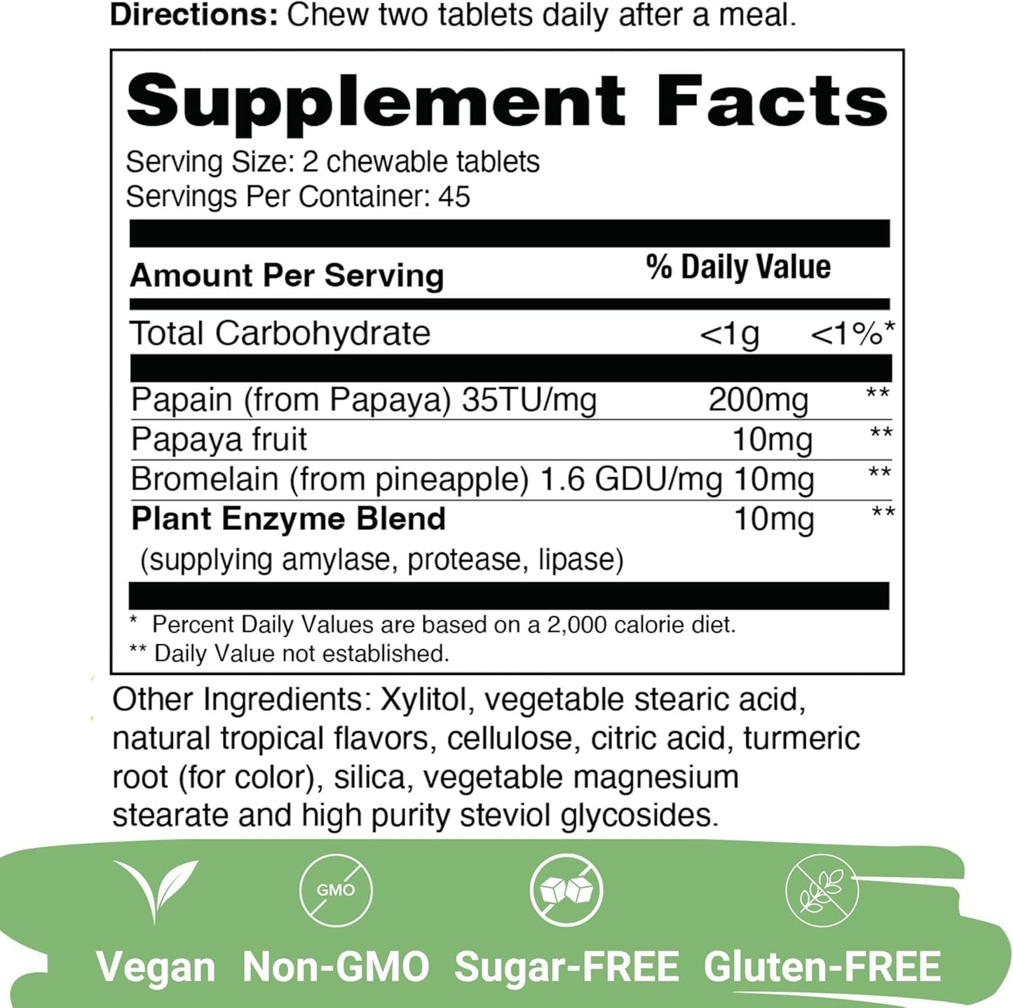 Yuve Papaya Digestive Enzyme Chewables - Sugar-Free Digestion Support - Constipation & Bloating Relief - Vegan & Non-GMO - 2 Pack of 90ct