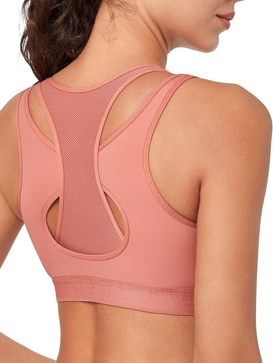Yvette High Impact Mesh Zip Front Sports Bra with Double Deck Straps for Women Running