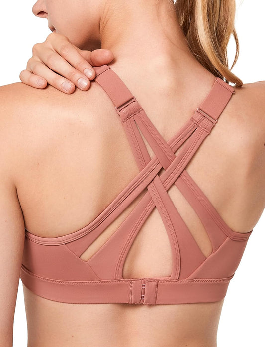 Yvette High Impact Sports Bra with Adjustable Criss Cross Back - Full Support for Large Busts, No Bounce
