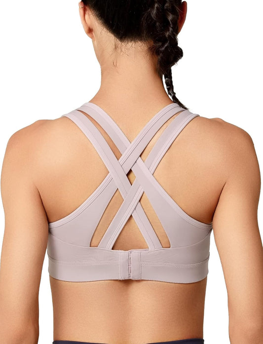 Yvette Women's Criss Cross Back High Impact Sports Bra - Sexy Running Bra for Plus Size Women