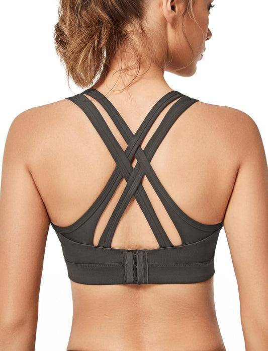 Yvette Women's Criss Cross Back High Impact Sports Bra for Plus Size Running