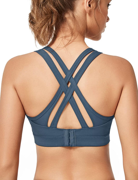 Yvette Women's High Impact Criss Cross Back Sports Bra for Plus Size Running - Sexy Supportive Athletic Bra