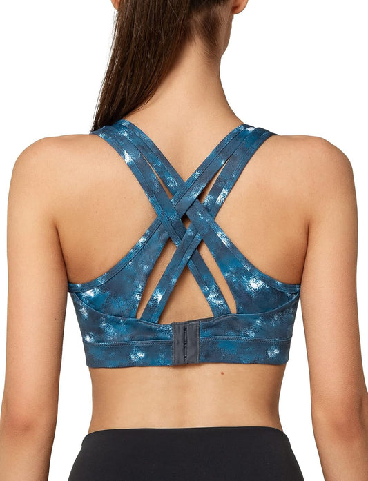 Yvette Women's High Impact Criss Cross Back Sports Bra for Plus Size Running