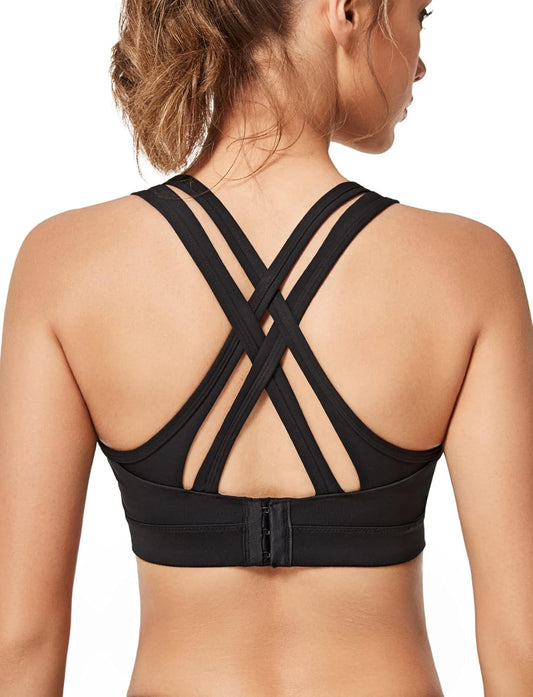 Yvette Women's Plus Size High Impact Sports Bra with Criss Cross Back for Sexy Running