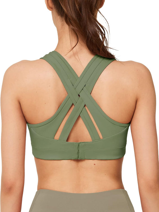 Yvette Women's Plus Size High Impact Sports Bra with Criss Cross Back for Running