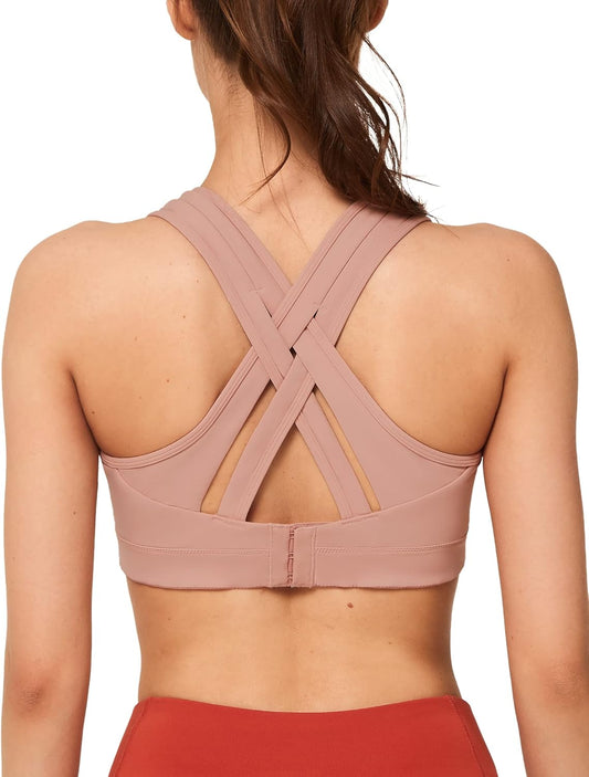 Yvette Women's Plus Size High Impact Sports Bra with Criss Cross Back for Sexy Running