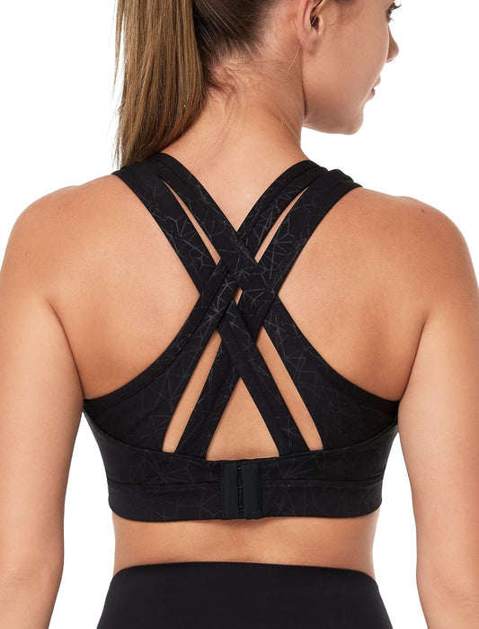 Yvette Women's Plus Size High Impact Sports Bra with Criss Cross Back for Running - Sexy Supportive Athletic Bra