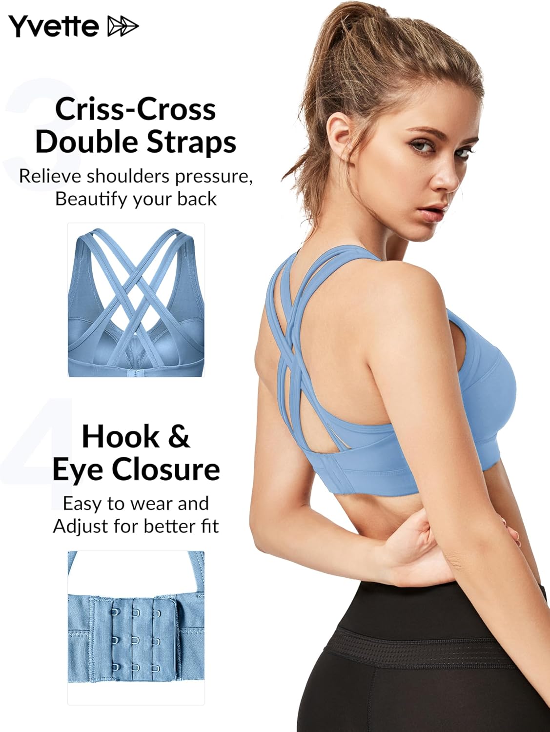 Yvette Women's Plus Size High Impact Sports Bra with Criss Cross Back for Sexy Running