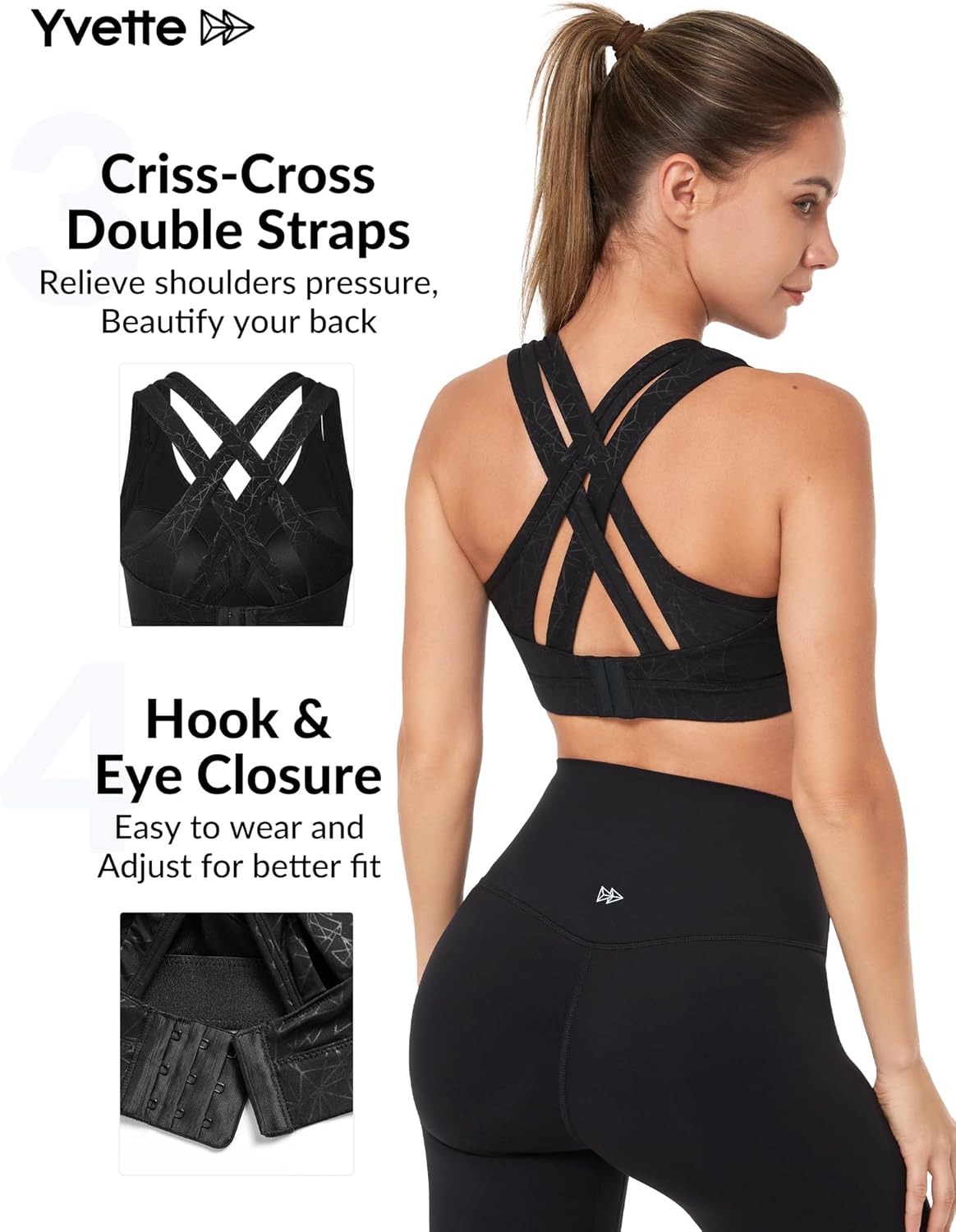 Yvette Women's Plus Size High Impact Sports Bra with Criss Cross Back for Running - Sexy Supportive Athletic Bra