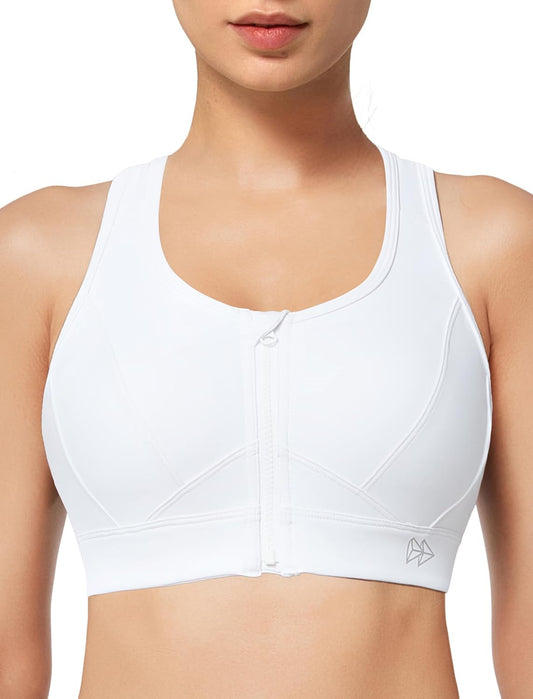 Yvette Zip Front Sports Bra - High Impact Plus Size Women's Workout Fitness Running Bras