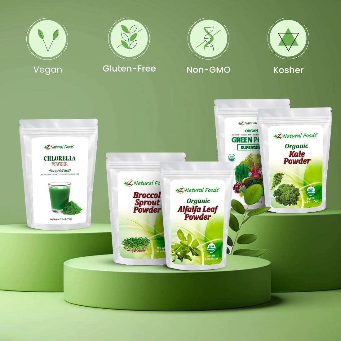 Z Natural Foods Chlorella Powder: Cracked Cell Wall Plant Protein Superfood for Smoothies, Drinks, Recipes - 1 lb, Raw, Non GMO, Gluten Free, Vegan