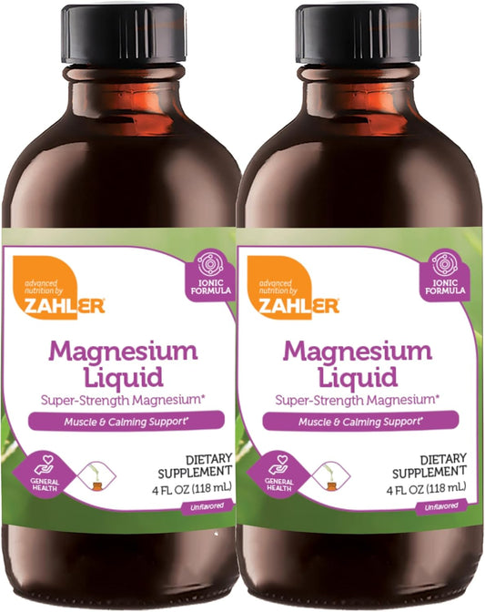 Zahler 4 FL OZ Magnesium Liquid Muscle Calming Support, Unflavored (2 Pack) - Super-Strength Formula