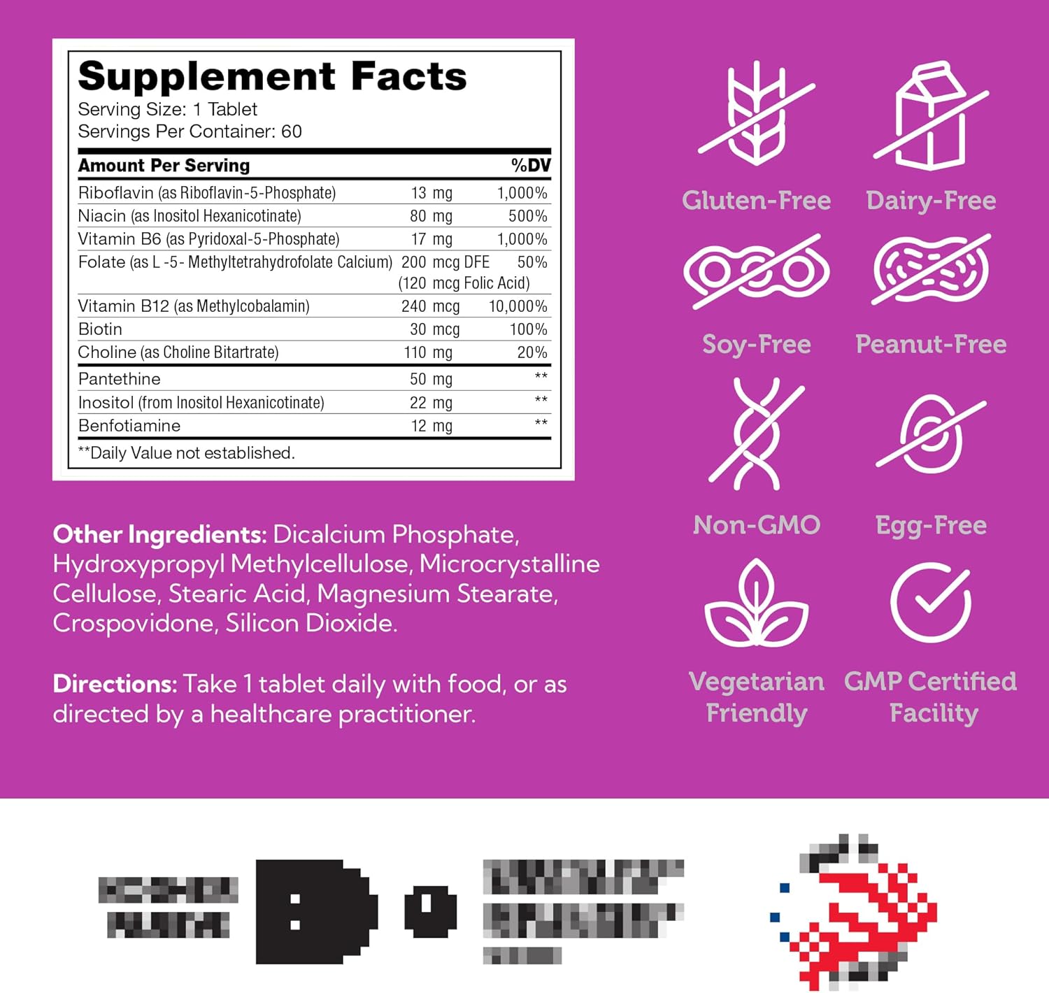 Zahler B-Complex Vitamins with Advanced 2-Stage Delivery System - Gluten Free & Non-GMO - B1 B2 B3 B5 B6 B7 B9 B12 - VIT B for Women & Men (60 Tablets)
