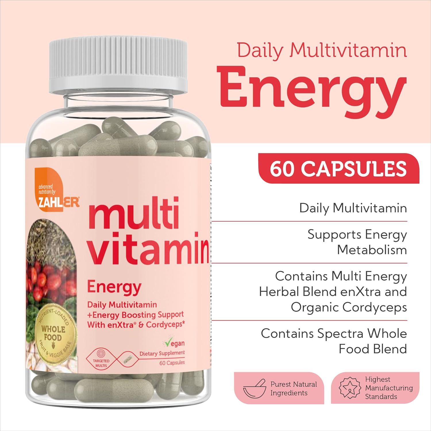 Zahler Daily Multivitamin with Energy Vitamins, Minerals & Iron - 60 Count - Kosher Men & Women's Multivitamins - Made in USA