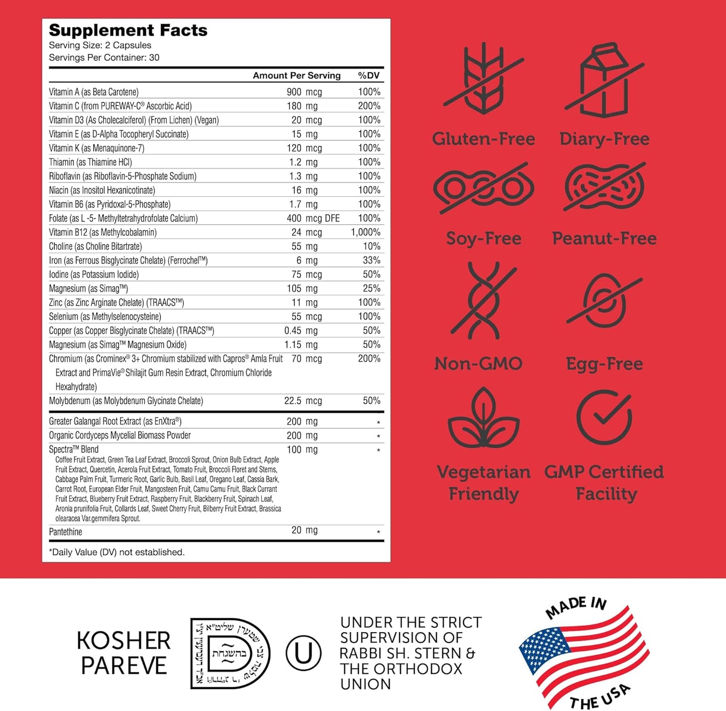 Zahler Daily Multivitamin with Energy Vitamins, Minerals & Iron - 60 Count - Kosher Men & Women's Multivitamins - Made in USA