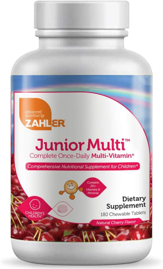 Zahler Junior Multi Chewable Tablets - Natural Cherry Flavor, 180 Count, Once-Daily Complete Multi-Vitamin