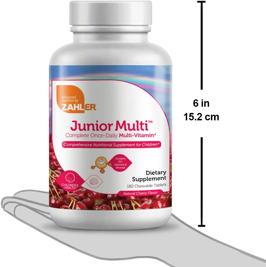 Zahler Junior Multi Chewable Tablets - Natural Cherry Flavor, 180 Count, Once-Daily Complete Multi-Vitamin