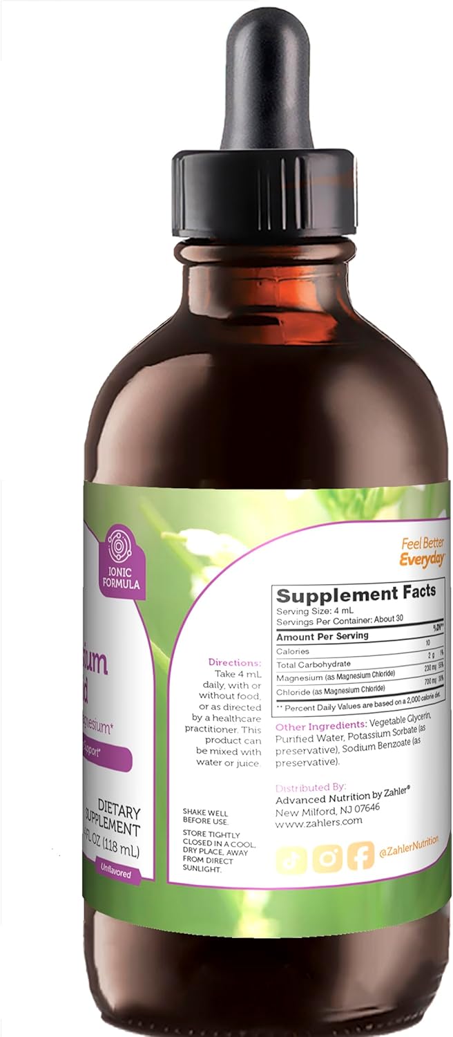 Zahler Liquid Magnesium Chloride Drops - Super Strength Muscle & Calming Support - Unflavored Supplement for Women and Men - Kosher Non-GMO Gluten Free Vegetarian Formula - 4 fl oz