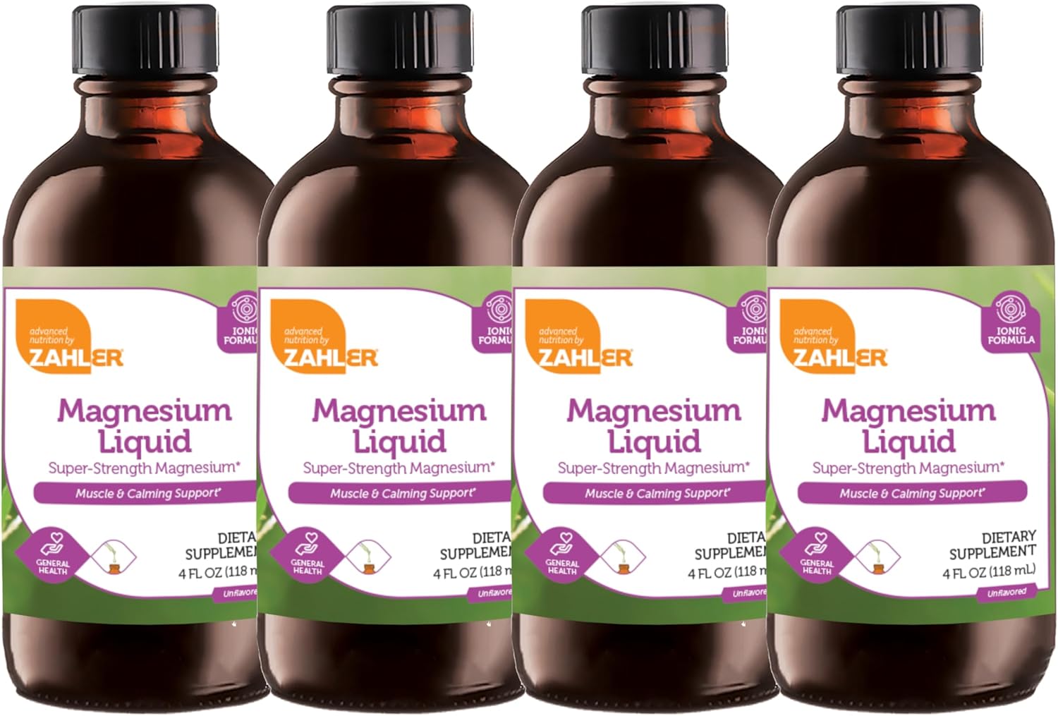 Zahler Magnesium Liquid Super-Strength Muscle Calming Support, 4 FL OZ - Unflavored (4 Pack)