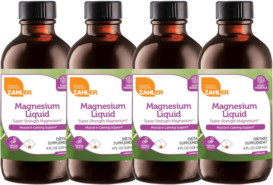 Zahler Magnesium Liquid Super-Strength Muscle Calming Support, 4 FL OZ - Unflavored (4 Pack)