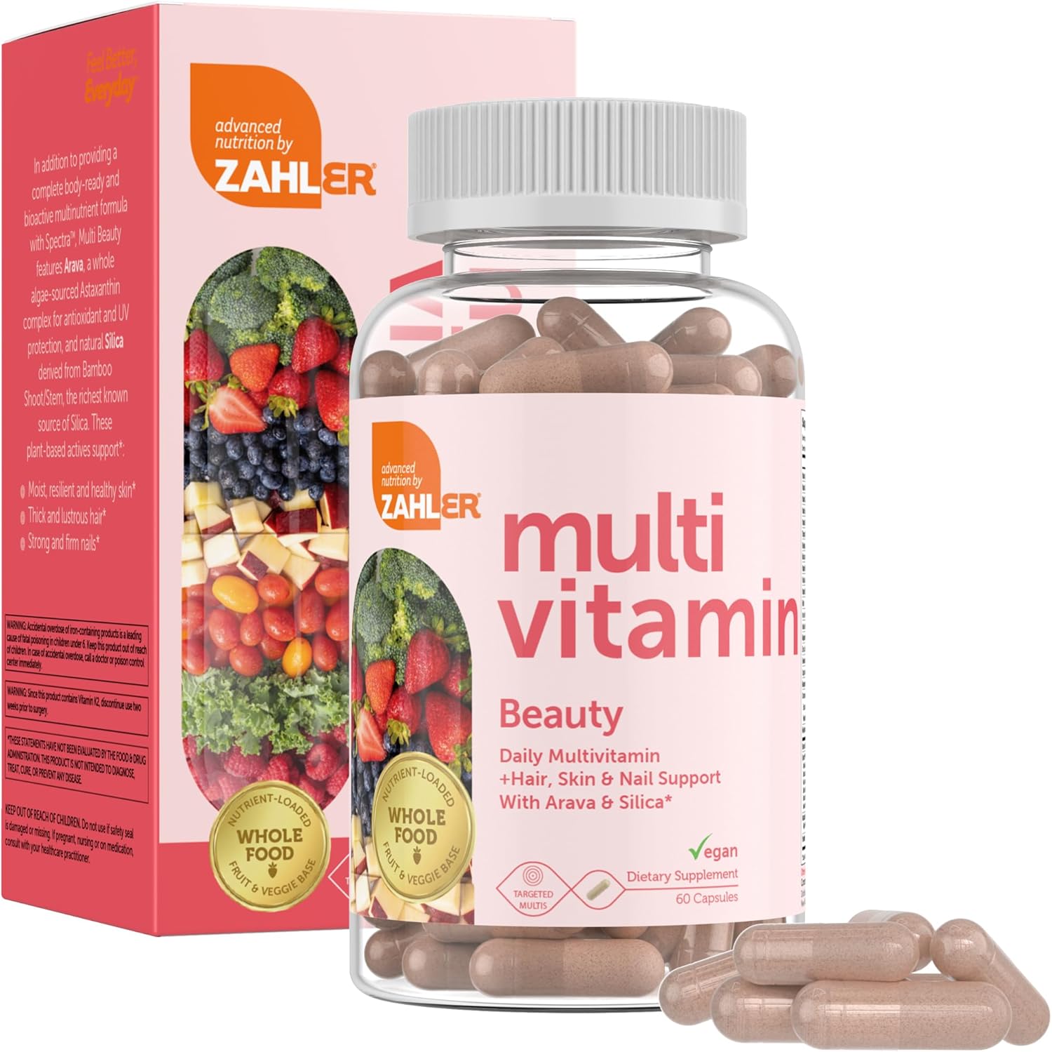 Zahler Multivitamin Beauty Capsules with Iron for Women and Men - Daily Skin, Hair, and Nails Support - Certified Kosher - 60 Count