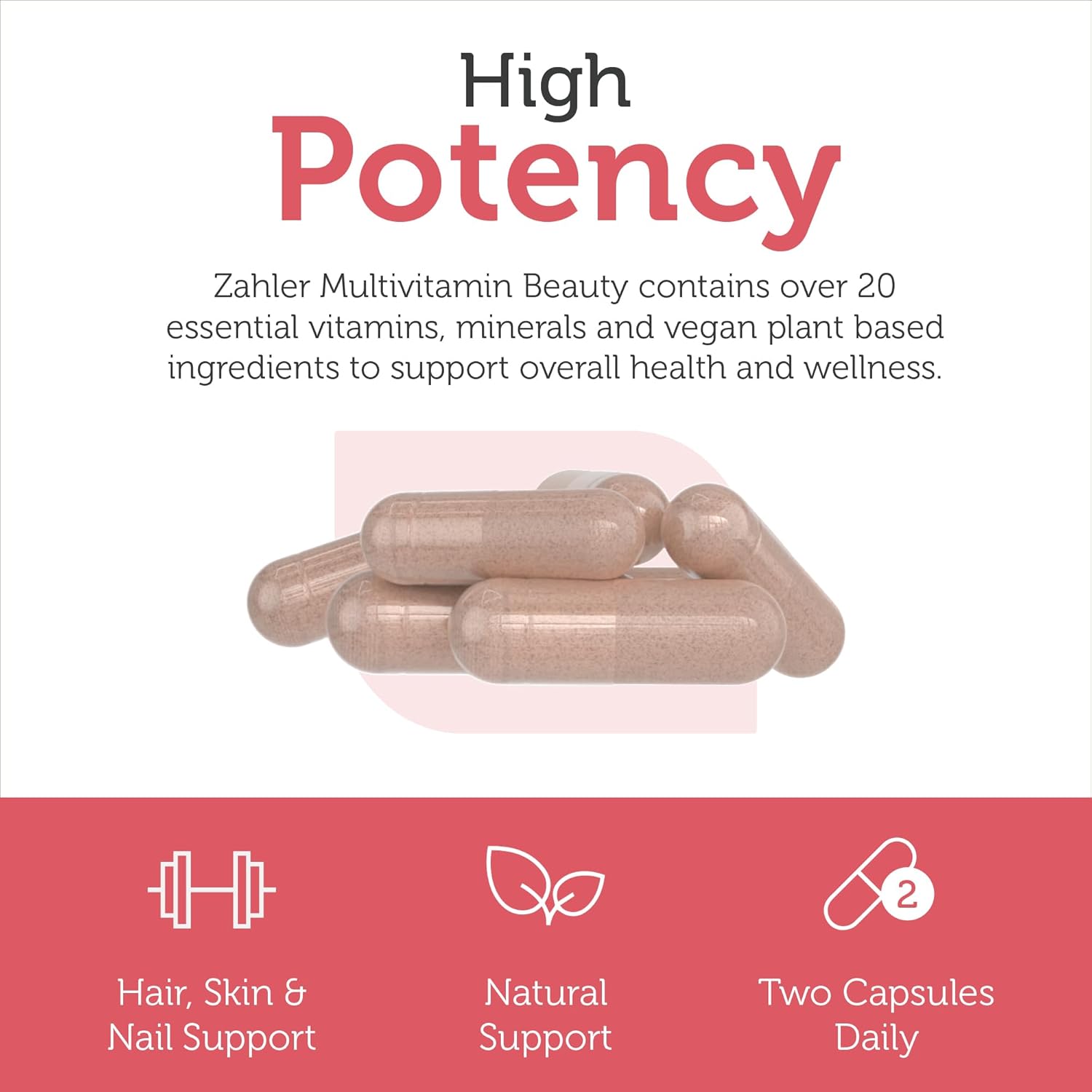 Zahler Multivitamin Beauty Capsules with Iron for Women and Men - Daily Skin, Hair, and Nails Support - Certified Kosher - 60 Count