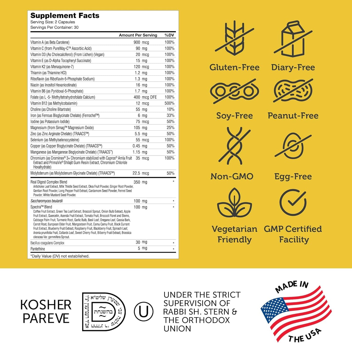 Zahler Multivitamin Capsules with Probiotics for Digestive Health - Kosher Gut Health Support for Men and Women - Probiotic Digestion Pills