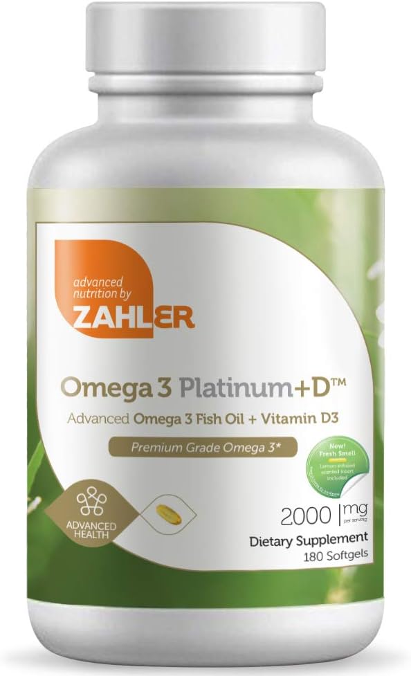 Zahler Omega 3 Platinum +D Fish Oil Supplement - Burpless Softgel with No Fishy Aftertaste - Highest EPA and DHA - Certified Kosher - 90 Softgels