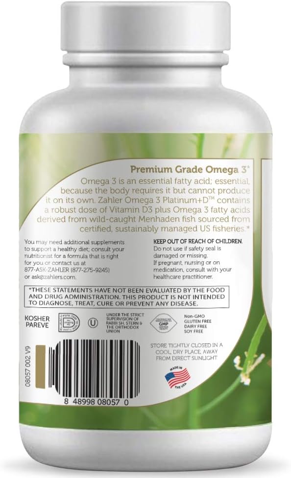 Zahler Omega 3 Platinum +D Fish Oil Supplement - Burpless Softgel with No Fishy Aftertaste - Highest EPA and DHA - Certified Kosher - 90 Softgels