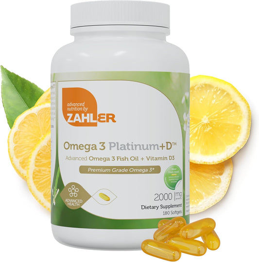 Zahler Omega 3 Platinum +D Fish Oil Supplement, Burpless Softgel, Highest EPA and DHA, Certified Kosher - 180 Softgels