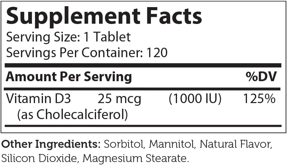 Zahler Orange Advanced D3 Formula Chewable Tablets - 25 mcg (1,000 IU), 120 Count
