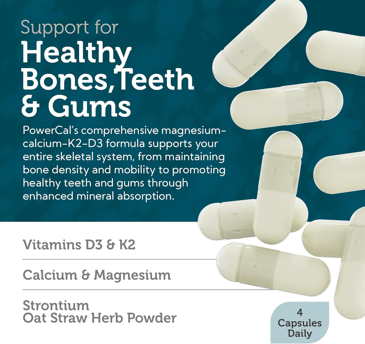Zahler PowerCal Capsules - Calcium, Vitamin D3, K2, Magnesium Supplement for Bone Health - Kosher Teeth and Gum Support for Women & Men (120 Count)