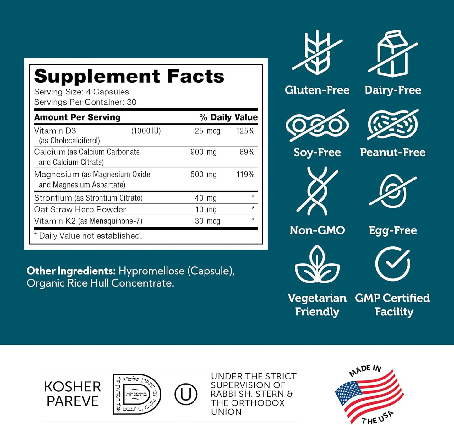 Zahler PowerCal Capsules - Calcium, Vitamin D3, K2, Magnesium Supplement for Bone Health - Kosher Teeth and Gum Support for Women & Men (120 Count)