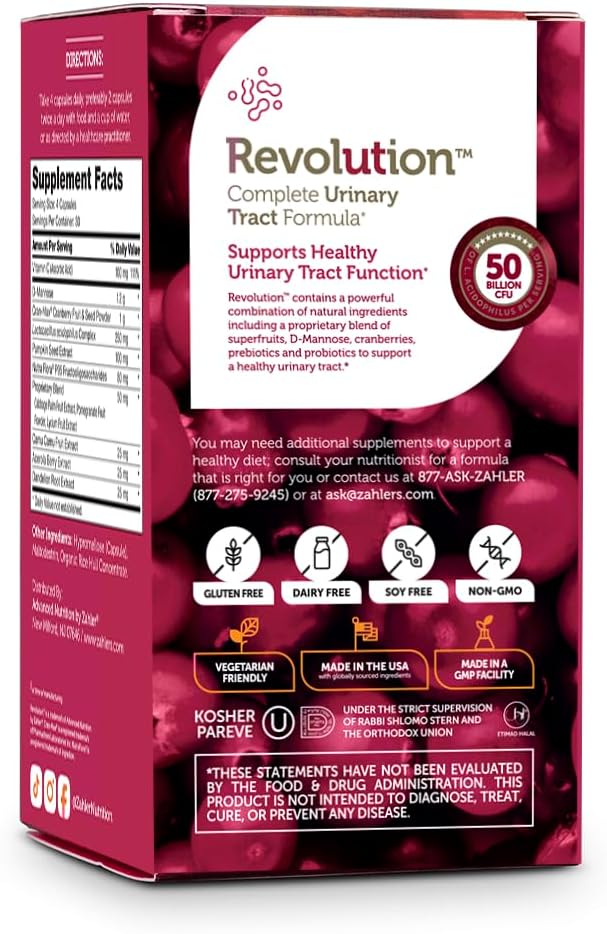 Zahler UT Revolution Cranberry Concentrate Pills with D-Mannose and Probiotics for Urinary Tract and Bladder Health, 120 Caps - Kosher