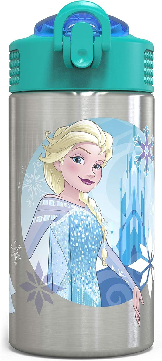 Zak Designs 15.5oz Frozen Girl Stainless Steel Kids Water Bottle - BPA-Free with Flip-Up Straw Spout