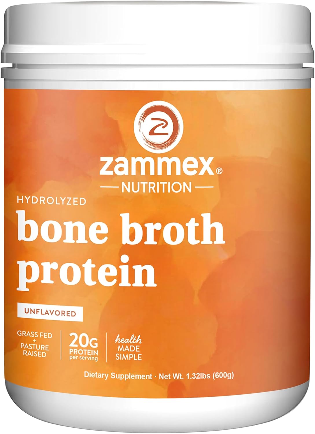 Zammex Beef Bone Broth Protein Powder with 20g Protein and Multi Collagen Peptides - Unflavored Formula