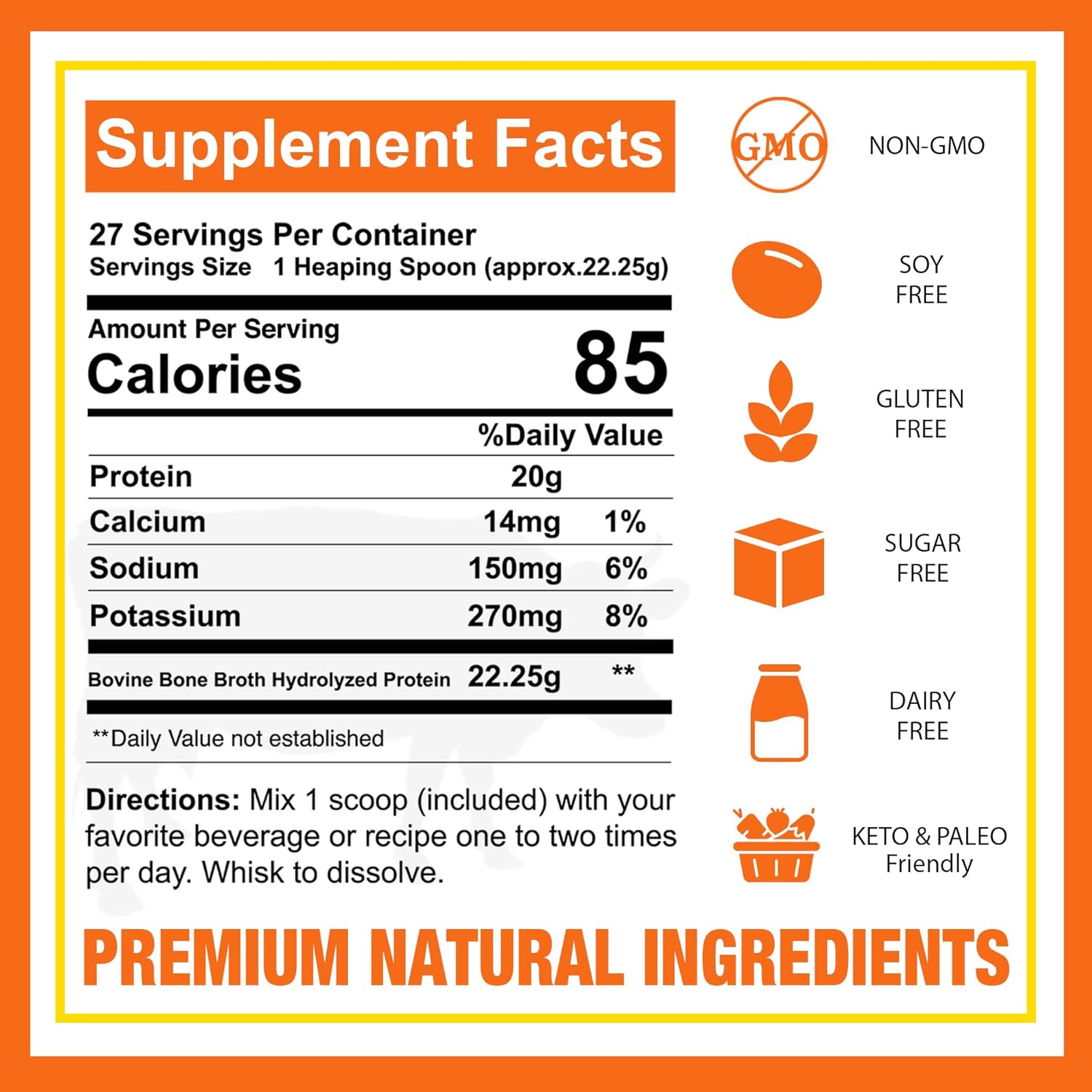 Zammex Beef Bone Broth Protein Powder with 20g Protein and Multi Collagen Peptides - Unflavored Formula