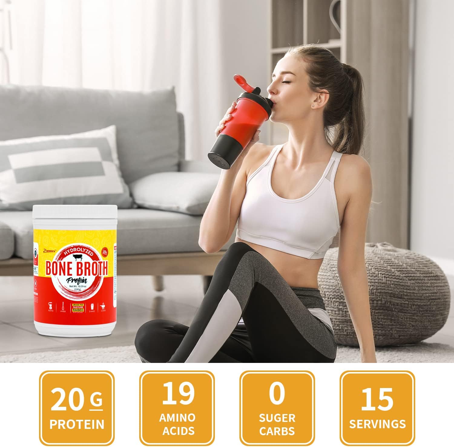 Zammex Bone Broth Packets and Protein Powder Combo - 300g