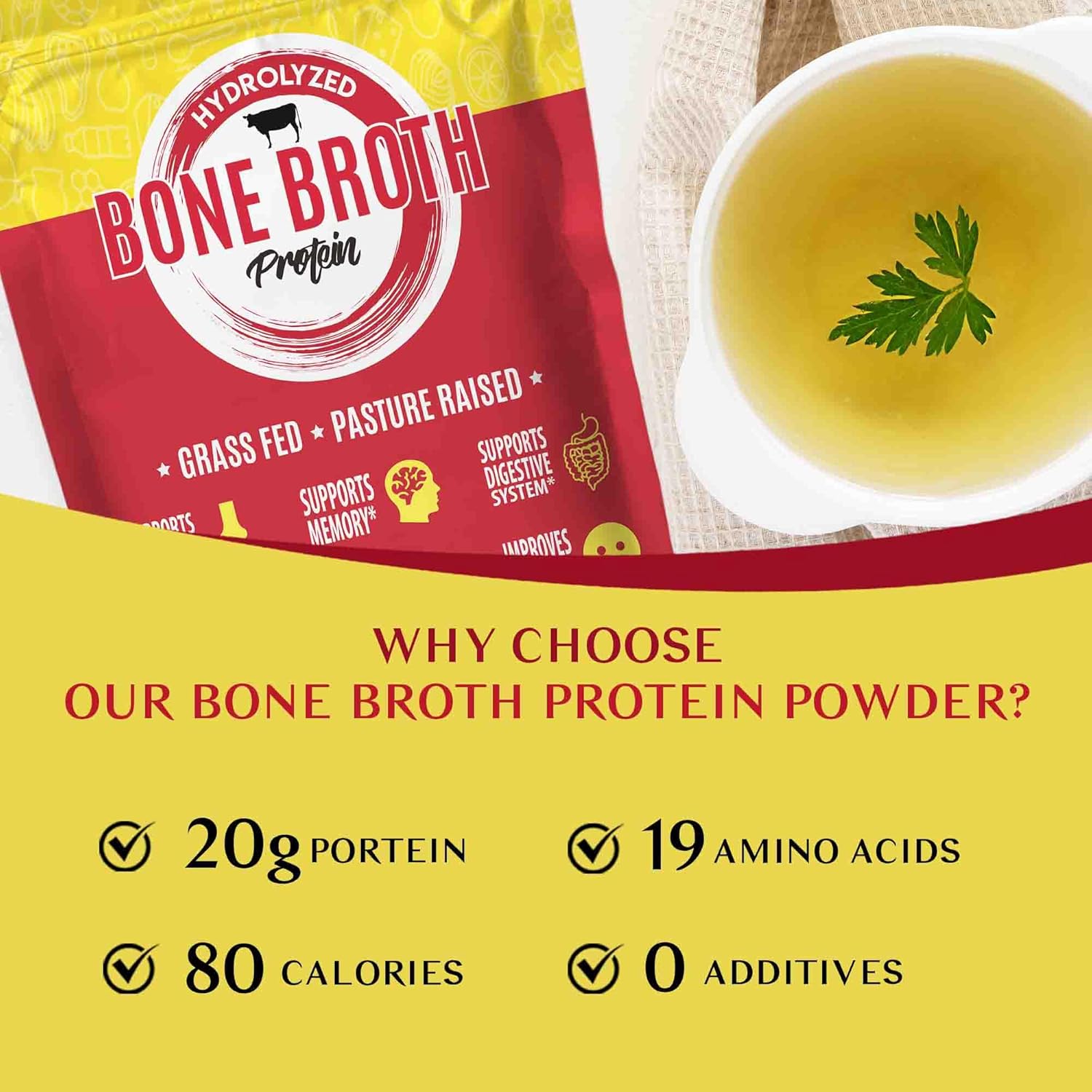 Zammex Bone Broth Protein and Collagen Peptides Powder Travel Packets for Type I and III Collagen Support