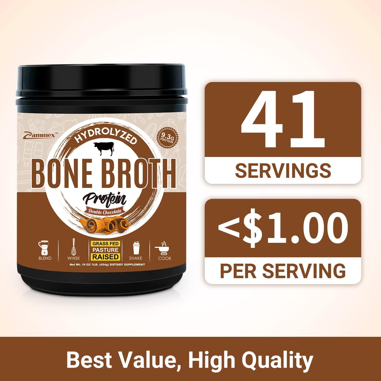 Zammex Collagen Peptides with Chocolate Bone Broth Powder - Premium Protein Supplement