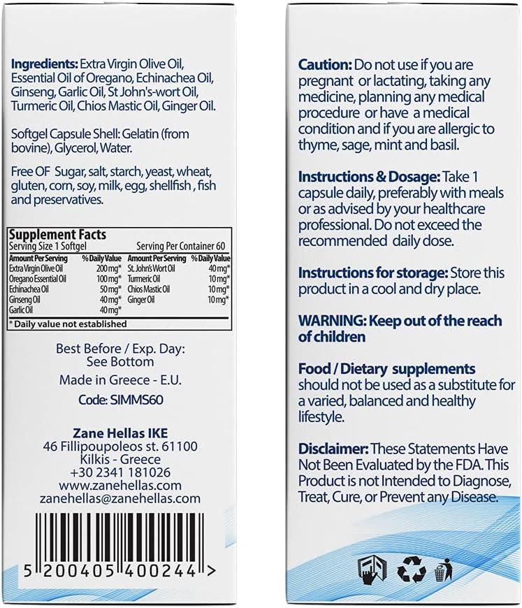 Zane Hellas Immune Premium Softgels - Powerful Antioxidant Support - 100% Herbal Solution - Pack of 240 Softgels