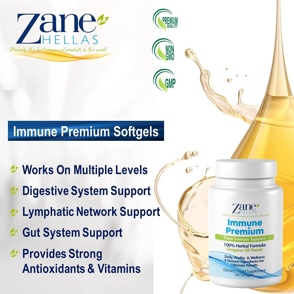 Zane Hellas Immune Premium Softgels - Powerful Antioxidant Support - 100% Herbal Solution - Pack of 240 Softgels