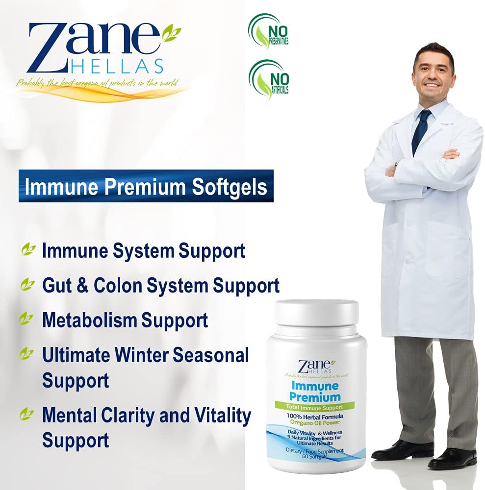 Zane Hellas Immune Premium Softgels - Powerful Antioxidant Support - 100% Herbal Solution - Pack of 240 Softgels