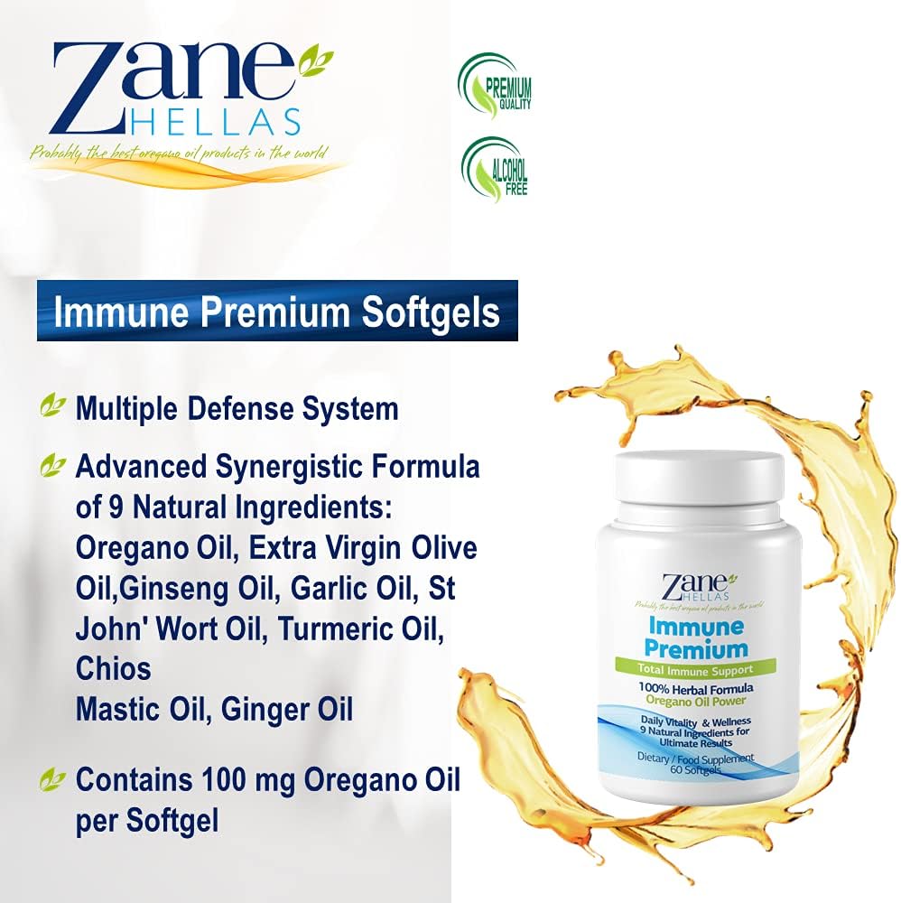 Zane Hellas Immune Premium Softgels - Powerful Antioxidant Support - 100% Herbal Solution - Pack of 240 Softgels