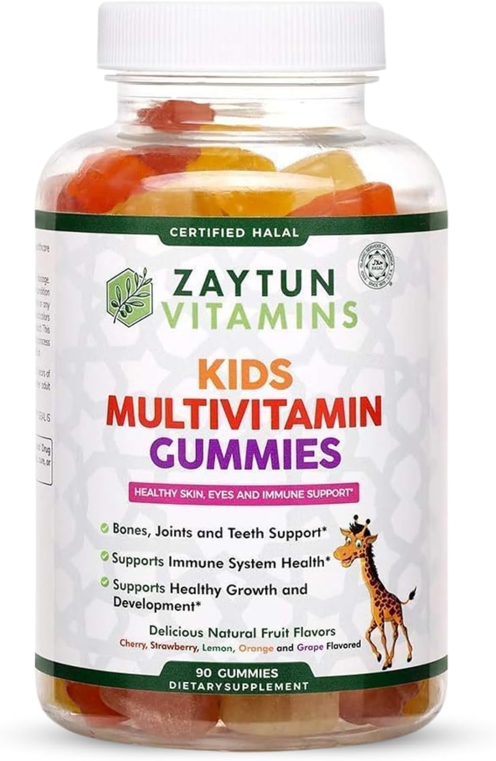 Zaytun Halal Kids Multivitamin Gummies with Natural Vitamins - Vegetarian, Gluten-Free, Non-GMO - 90 Fruit Flavored Gummies