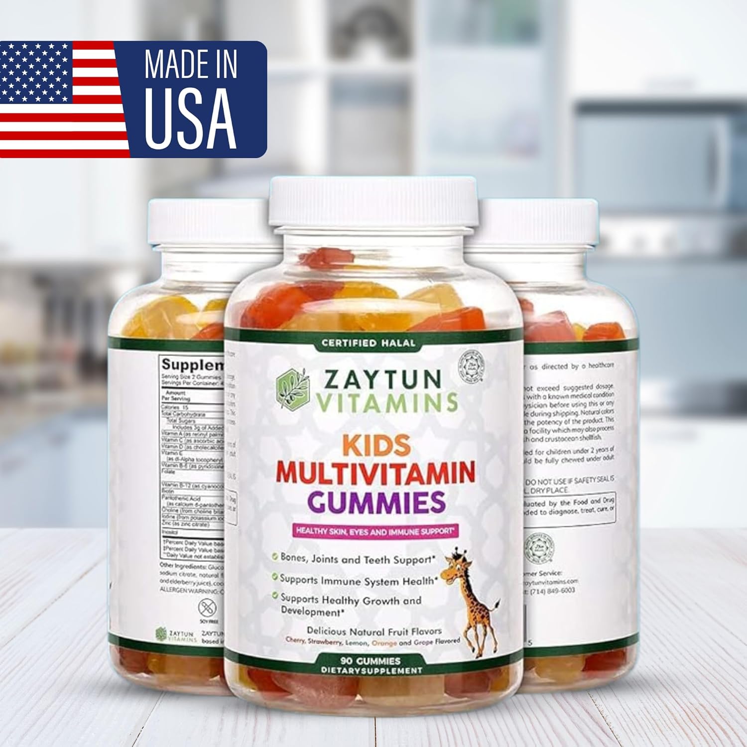 Zaytun Halal Kids Multivitamin Gummies with Natural Vitamins - Vegetarian, Gluten-Free, Non-GMO - 90 Fruit Flavored Gummies